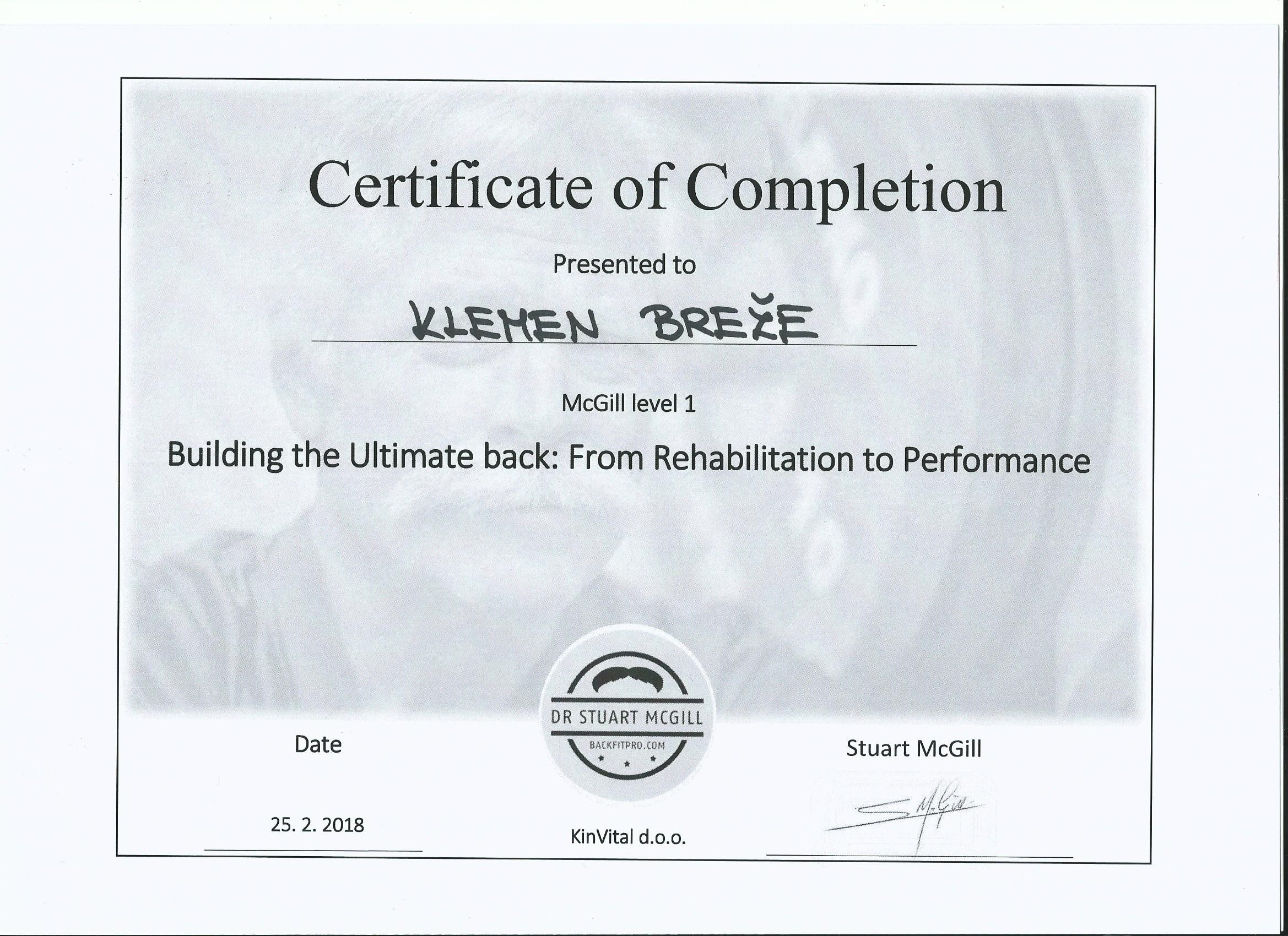 Stuart McGill certifikat